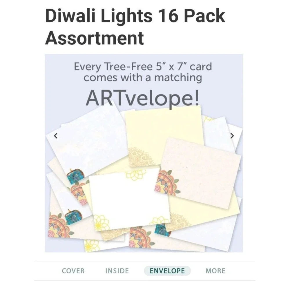Lot of 16 Tree-Free Greetings Diwali Greeting Cards - Artful Designs w/ Envelope